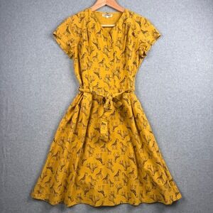 LA Soul Dress Womens Medium Yellow Giraffe Belted A Line Kitschy Retro Whimsical